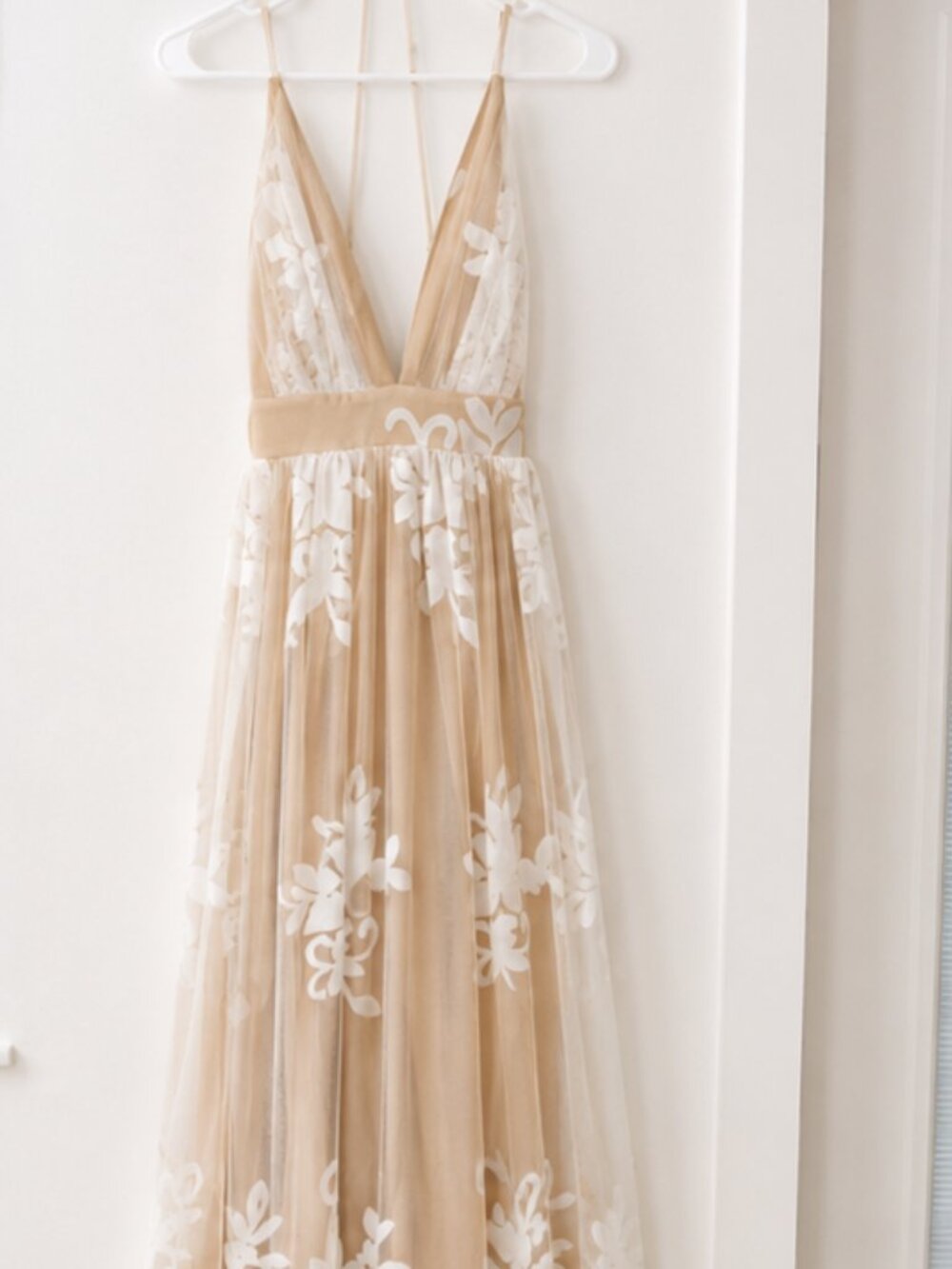 LUXXEL Embroidered Tulle Maxi Dress White/Nude - Size S